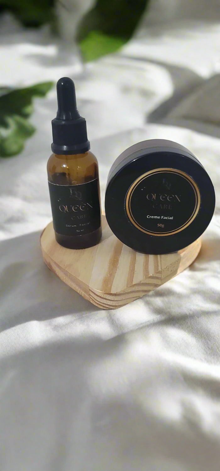 Skincare product with dropper bottle and container on a white surface